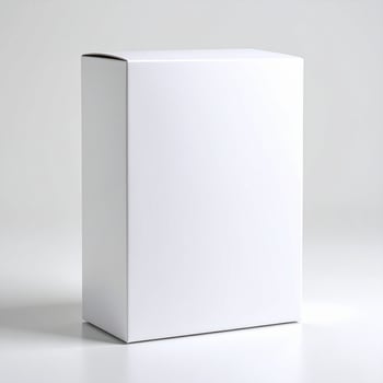 Blank White Packaging Box Mockup Centered on Plain White Surface Ideal for Product Display photo