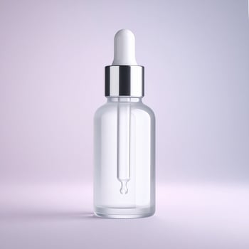 Transparent Cylindrical Serum Bottle Mockup with Silver Cap No Text Isolated Clean Cosmetic Style photo