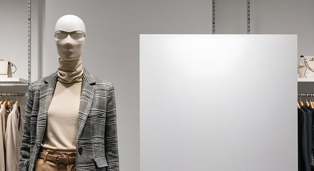 Mannequin Wearing Stylish Wool Blazer and Turtleneck in Modern Retail Store photo