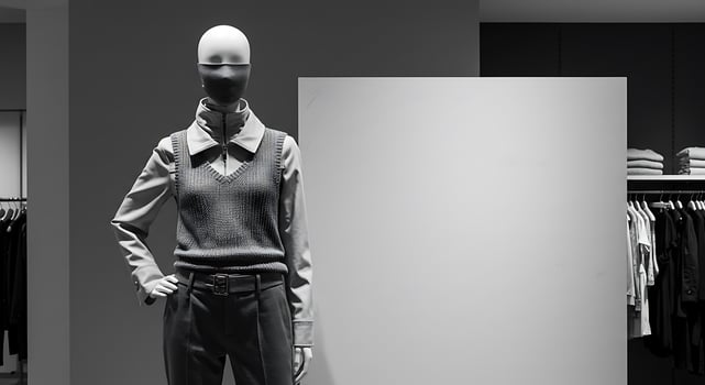 Mannequin Wearing Casual Outfit with Mask in Modern Clothing Store photo