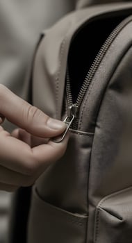 A person is opening a zipper on a backpack photo