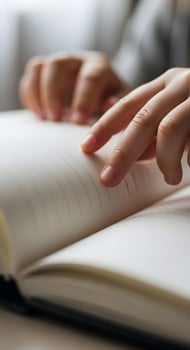 A person is holding a book with their hand photo