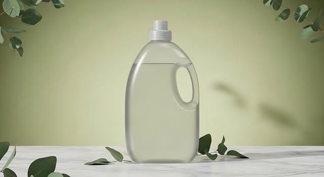 A bottle of liquid is sitting on a table photo