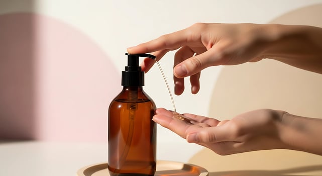 Washing hands with liquid soap from soap dispenser photo
