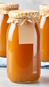 Bottled fruit juice in jars photo