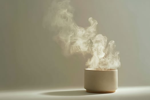 Ceramic Cup with Steaming Smoke in Minimalist Neutral Background photo
