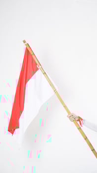 Hand with red and white Indonesia flag color attribute holding Indonesia flag to celebrate Indonesia independence day celebration isolated on white background photo