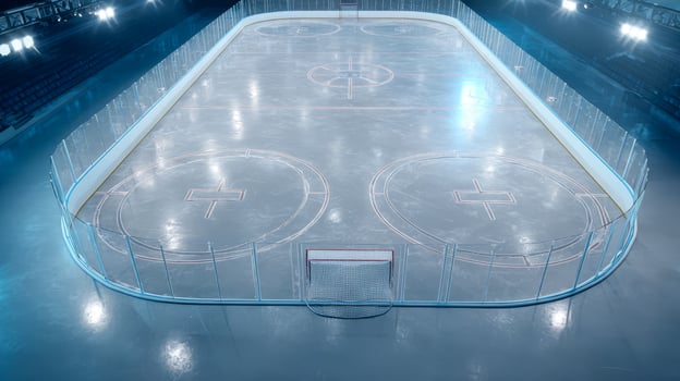 Empty hockey rink with clear markings and goal nets, smooth frozen surface photo