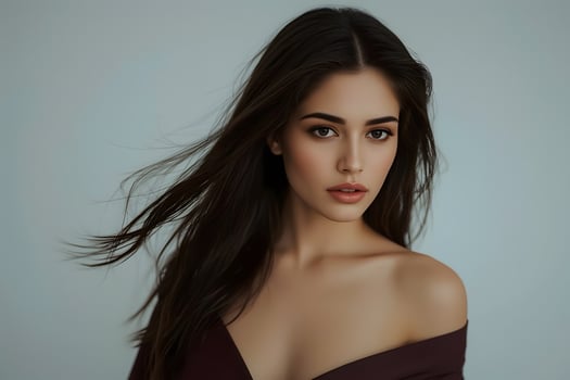 Beautiful woman with long hair and dark makeup photo
