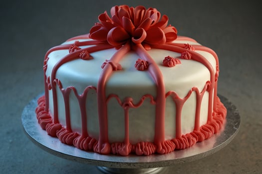 Cake with red and white icing on top photo