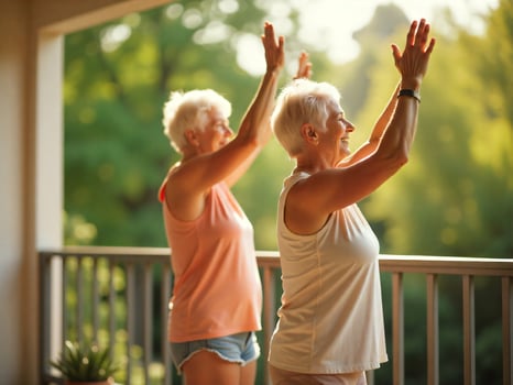 Outdoor Stretching Session for Elderly Couple photo