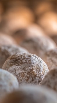 Close up Macro Shot of Sweet Powdered Baked Goods. photo