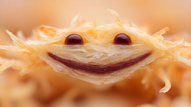 Whimsical Food Face Made From Crispy Layers And Berries. photo
