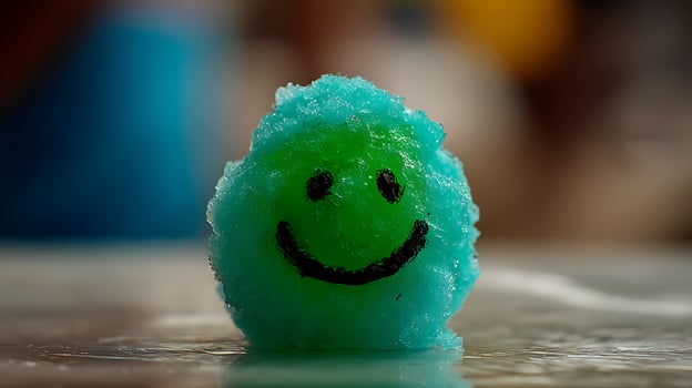 Smiley Snowball melting with a happy face. photo