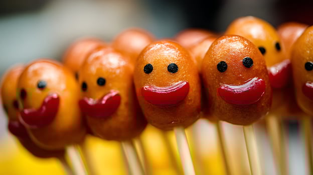 Adorable Sausage Critters on Sticks with Happy Faces. photo