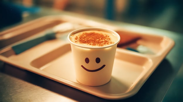 Happy Face Drink on a Tray, Bringing a Smile to Your Day. photo