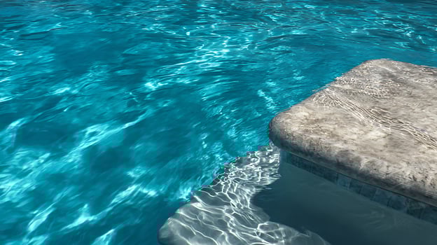 Rippling Turquoise Pool Water with Sunlit Stone Edge. photo