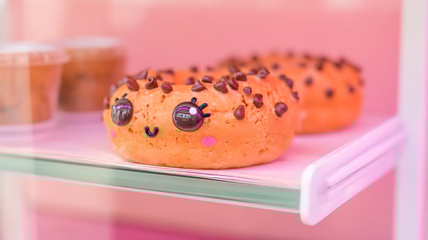 Adorable Smiley Face Donut with Chocolate Chips, Sweet Treat Close Up. photo