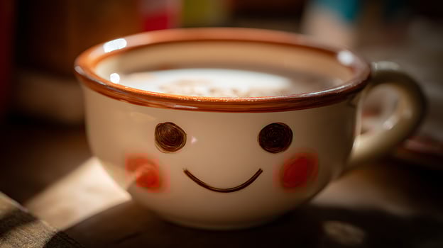 Cheerful Coffee Cup with Friendly Smile Brightens Your Morning. photo