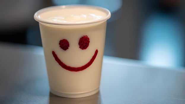 A Happy Smile From A Delicious Yogurt Treat With Fresh Fruit. photo