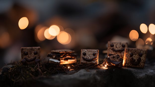 Happy Smores with Glowing Lights at Dusk. photo