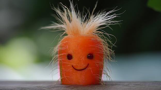 Happy Carrot Character with Green Background and Textured Surface. photo