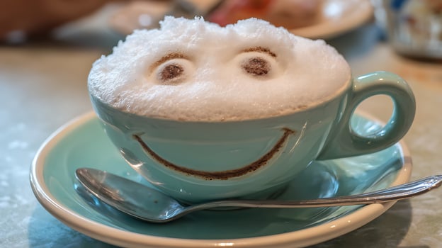Happy Face Latte Art Makes Your Morning Coffee Fun and Delightful. photo