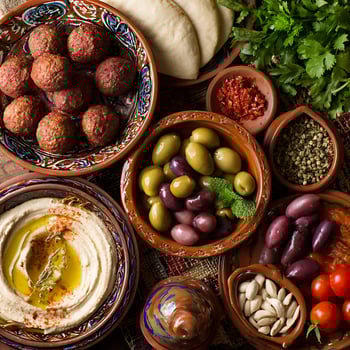 Delicious Middle Eastern Appetizers Spread for Sharing. photo
