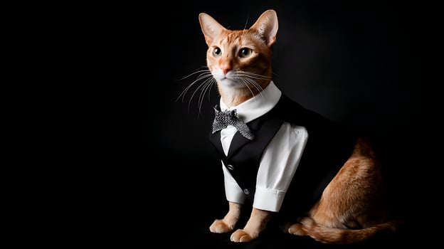 Ginger Cat Dressed in Tuxedo Ready for a Formal Event. photo
