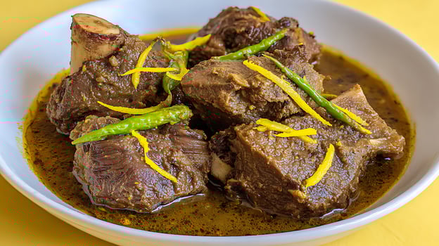 Delicious Braised Lamb Shanks with Chili and Lemon Garnish. photo