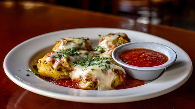 Delicious Stuffed Pasta with Marinara Sauce and Melted Cheese. photo