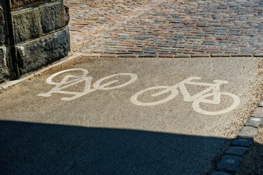 In Copenhagen, Denmark, bicycle paths and bicycles dominate traffic, a bicycle path near the Mermaid photo