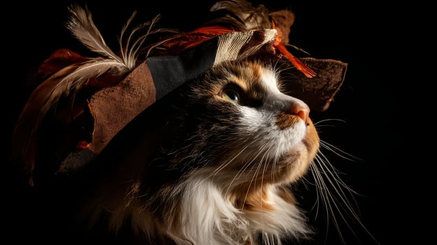 Striking Portrait of a Cat Wearing a Feathered Hat photo