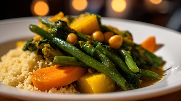 Delicious Veggie Couscous Dish with Carrots and Green Beans photo