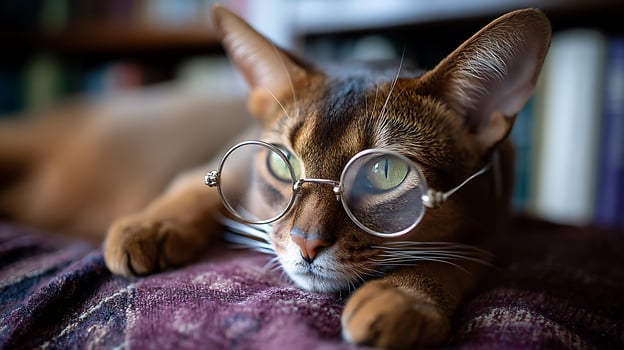 Adorable Feline Scholar Wears Glasses for a Cozy Read photo
