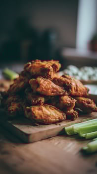 Delicious Crispy Chicken Wings with Celery Sticks and Dip photo