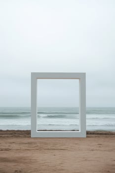 A white square frame sitting on the beach photo