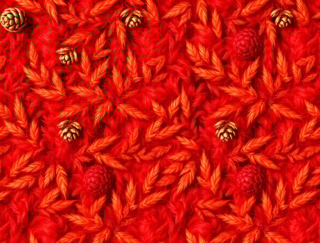 Vibrant Red Textured Background Autumnal Design with Pine Cones and Fall Foliage Seamless Pattern for Festive Projects photo