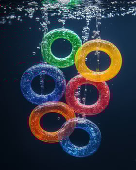 A group of colorful rings floating in the water photo