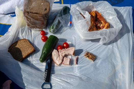 Create a Healthy Picnic Setup with Fresh and Delicious Ingredients on a Cozy Blanket photo