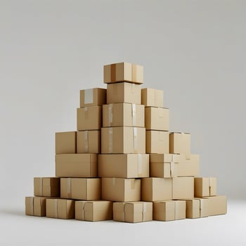 A pyramid of cardboard boxes stacked on top of each other beige photo