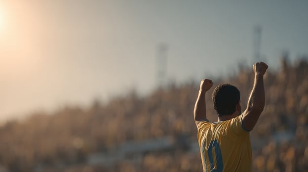 dynamic athlete celebrats triumphantly as he scores crucial goal in highstakes match photo