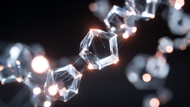 Abstract representation of molecular structures showcasing crystal forms and luminous connections in a futuristic setting photo