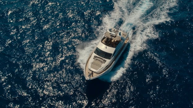 Luxury yacht cruising through vibrant blue ocean waves on a sunny day showcasing an idyllic maritime experience and adventure photo