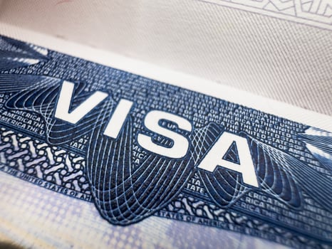 USA VISA, Visa in passport for world travel, US visa, tour, airport, customs, news, closed borders nationality Macro photo