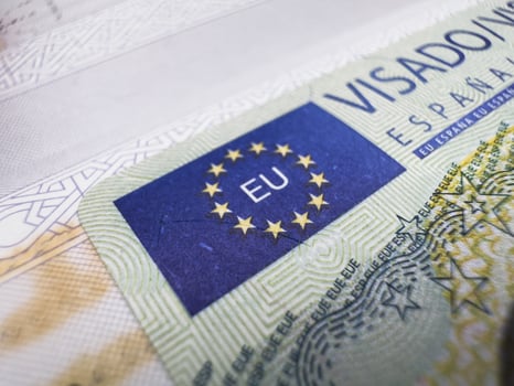 EU visa for Spain tour airport customs news closed borders Macro photo