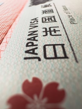 Japan Tokyo Visa in passport for world travel, Japan visa, tour, airport, customs, news, closed borders, nationality. Macro photo