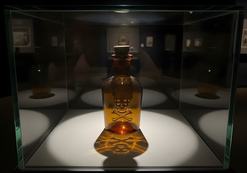 Ancient Poison Bottle on Display in Museum Glass Case photo