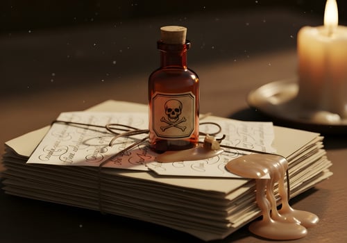Antique Poison Bottle on Handwritten Letters with Candle Wax photo