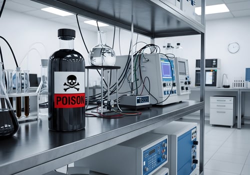 Modern Laboratory Poison Bottle on Metal Shelf photo